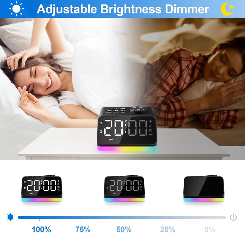 Jall Digital Alarm Clock with FM Radio for Bedroom, 8 Colors Night Light with 2 Charging Port, Sleep Sound Machines with Timer, Dual Alarm, Loud Alarm and Easy to Use for Seniors and Kids as Gift - Image 4